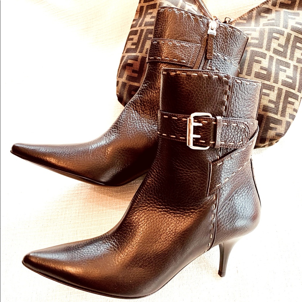 NEW! FENDI Mid-Calf Pebbled Leather Boots/Dust Bag